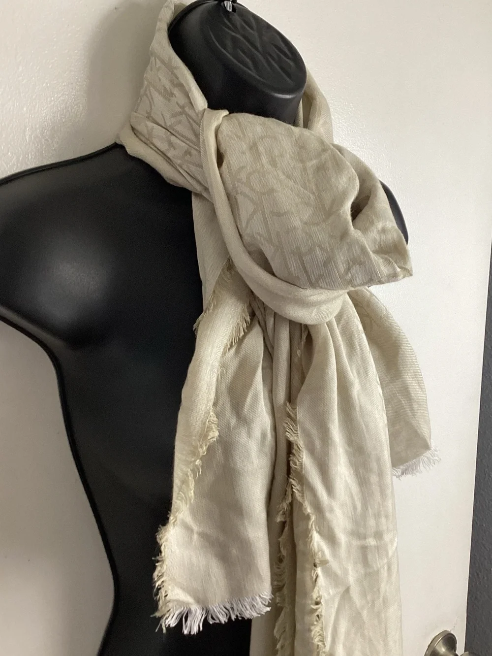 Calvin Klein Cream Logo Jacquard Scarf
